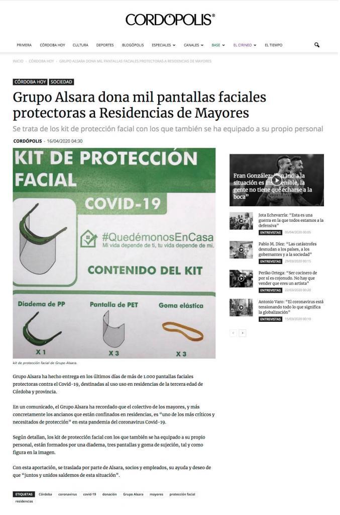 Grupo Alsara dona 1.000 pantallas protectoras 1